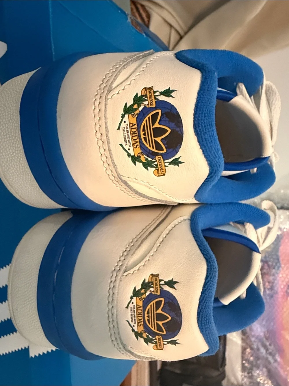 adidas Originals White Sneakers with Blue Lining and Multicolor Accents_5